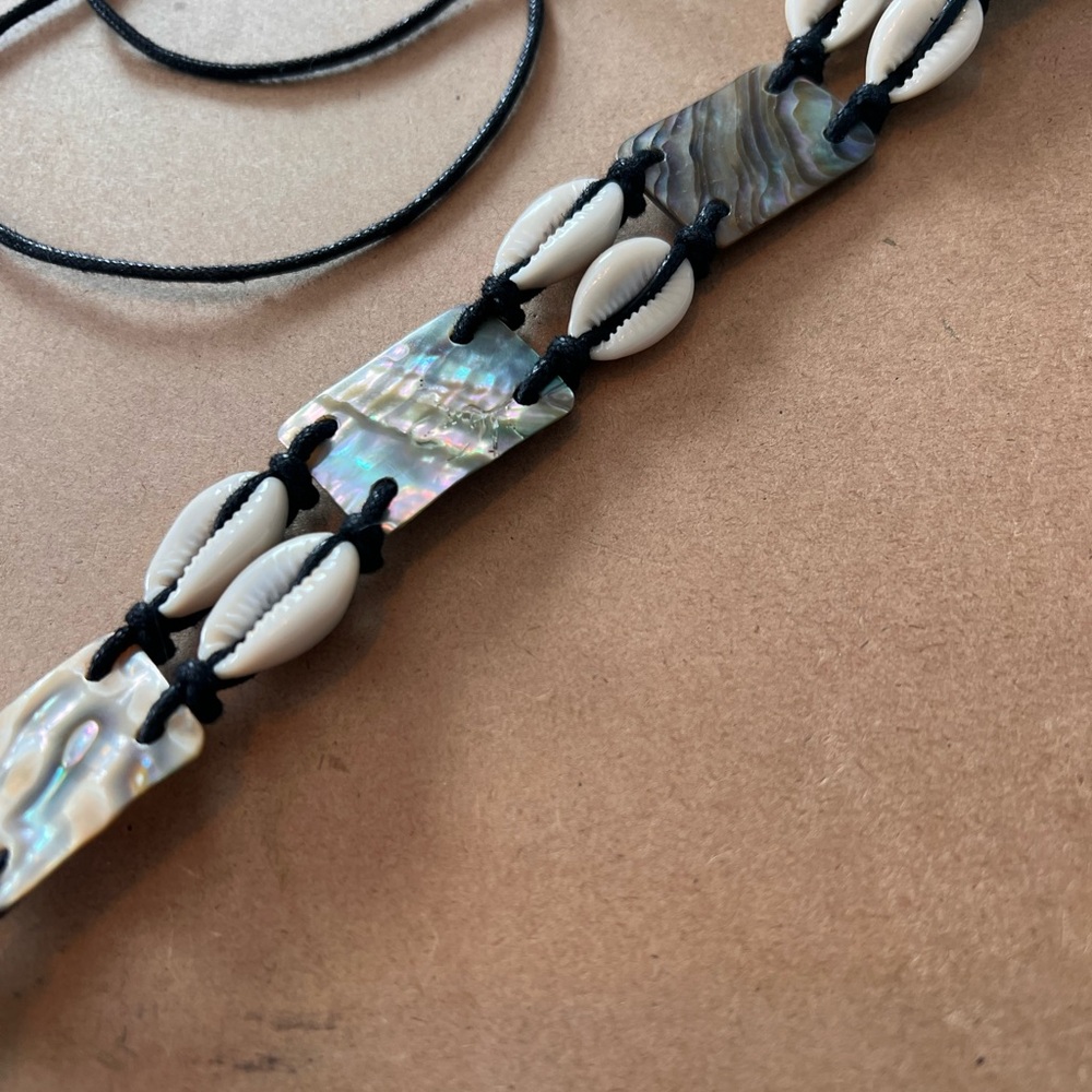Boho Cowrie & Abalone Shell Belt | Adjustable Black Cord Coastal Waist Belt - Picture 6 of 8